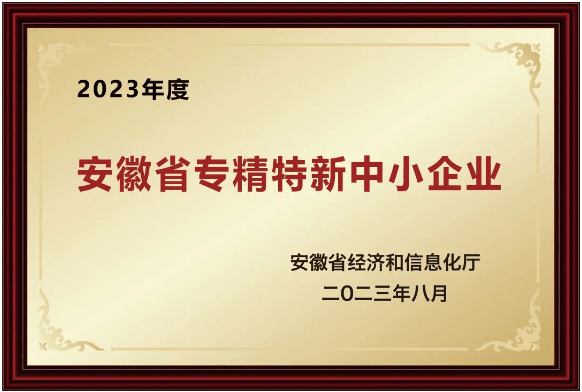 安徽省“專(zhuan) 精特新“中小企業(ye) 榮譽稱號